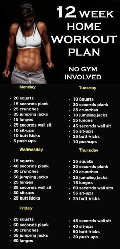 a workout plan for women with the words, 12 week home workout plan no gym involved