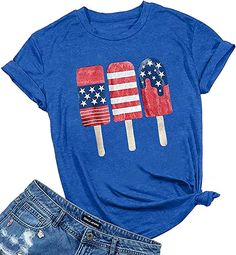 Woffccrd Womens American Flag Popsicle T-Shirts Tops 4th of July Patriotic Funny Graphic Tees Patriotic Funny, 4 Th Of July, Only Jeans, Funny Graphic Tees, Funny Graphics, Amazon Women