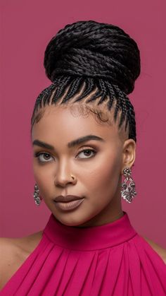 Braided Bun For Black Women, Bun For Black Women, Tree Braids Hairstyles, Braided Buns, Hairstyle Braids, Tree Braids, Bun Styles, Short Sassy Hair, Sassy Hair