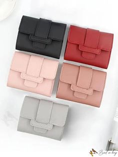 BirdinBag - Compact Casual Wallet: Solid Color with Card Slots and ID Window Trendy Square Travel Wallet, Trendy Square Wallets With Card Slots, Daily Use Square Shoulder Bag With Card Slots, Square Everyday Wallets, Compact Bag With Interior Card Slots For Daily Use, Office Clutch Bag With Card Slots, Daily Use Foldable Rectangular Coin Purse, Square Wallets With Card Slots For Everyday Use, Foldable Rectangular Wallet For Daily Use