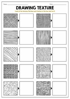 a drawing texture chart with different lines and shapes