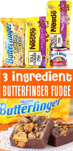 three ingredient butterfingerer fudge bars on a doily