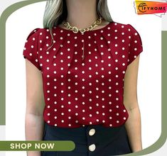 Luxurious and Light Blouse Printed Summer Office Tops, Printed Tops For Office In Summer, Red Summer Office Tops, Summer Tunic Tops, Polka Dots Blouse, Tunic Tops Summer, Summer Tunic, Summer Tunics, Cap Sleeves Blouse