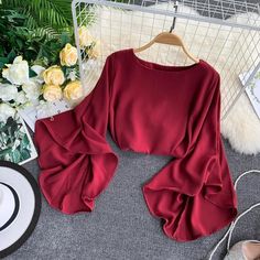 Flare Tops Blouses, Summer Blouses For Women, Flare Sleeve Shirt, Plated Skirt, Women Blouses Fashion, Trendy Fashion Tops, Shirts Women Fashion, Summer Blouse