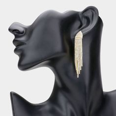 Earring Details: Size : 0.5" X 2.75" Post Back Pageant Earrings, Evening Earrings, Bridal Clip, Rhinestone Fringe, Evening Jewelry, Gold Fringe, Mugs For Men, Hat And Scarf Sets, Crystal Dangle Earrings