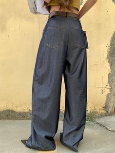 Loose Wide Leg High-waisted Pleated Solid Color Pants Trousers Color Pants, Solid Color Pants, Trousers Pants, High Waisted Trousers, Pants Trousers, Waist Length, Trouser Pants, Wide Leg Trousers, Deep Blue