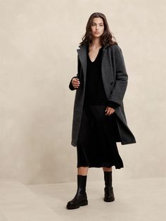 Knit Twill Coat | Banana Republic Factory Winter Wool Turtleneck Outerwear, Elegant Turtleneck Outerwear For Layering, Winter Workwear Sweater Coat With Shawl Collar, Long Sweater Coat With Pockets For Layering, Cozy Turtleneck Outerwear For Layering, Cozy Buttoned Outerwear For Work, Fall Outerwear With Shawl Collar And Buttons, Chic Wool Outerwear For Layering, Chic Turtleneck Outerwear For Work