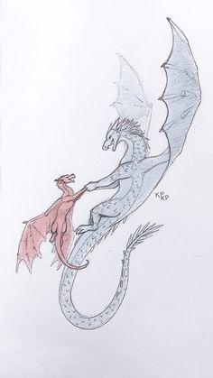 a drawing of a dragon and a man