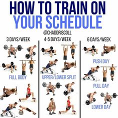 a poster showing how to train on your schedule for the day and 5 days per week