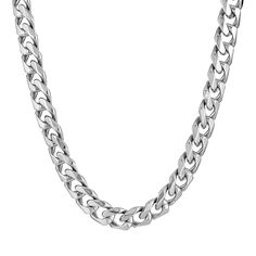 "Simple yet stylish, this LYNX curb chain necklace is perfect for everyday wear. Chain type: curb Chain width: 11 mm Metal: stainless steel Plating: ion plated Finish: polished Packaging: pouch Please note, due to the high value of this item, a signature may be required upon delivery. Size: 22"". Color: Grey. Gender: male. Age Group: adult." Classic Link Chain Necklace In Stainless Steel, Classic Stainless Steel Link Chain Necklace, Cuban Link Silver Chain Necklace, Modern Curb Chain Necklaces, Classic Metal Cuban Link Necklace, Stainless Steel Chunky Chain Link Necklace, Stainless Steel Oval Link Curb Chain Necklace, Stainless Steel Curb Chain Necklace With Oval Links, Classic Stainless Steel Cuban Link Necklace With Curb Chain