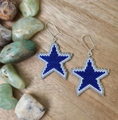 Silver Star-shaped Beaded Earrings, Star-shaped Beaded Earrings As Gift, Star-shaped Beaded Earrings With Ear Wire As Gift, Star-shaped Beaded Earrings With Ear Wire For Gifts, Cowboys Star, Dallas Cowboys Star, Star Earrings, Dallas Cowboys, Beading Patterns