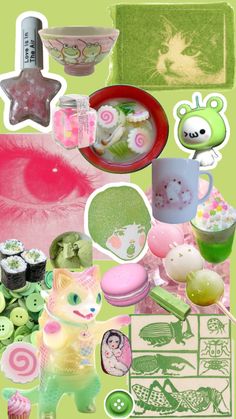 a collage of various items including cupcakes, candy and other decorative objects