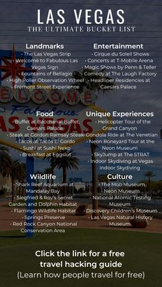 the las vegas travel guide is shown in black and white, with text overlaying it