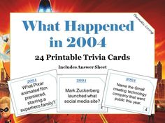 the incredible spiderman movie trivia cards are in front of a sign that says, what happened in 2004?