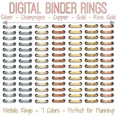 digital binder rings are shown in gold and silver, as well as metallic colors