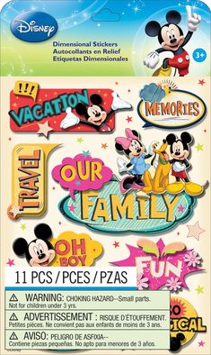 PRICES MAY VARY. Create fun designs for photo albums, scrapbooks and so much more with these disney mickey family dimensional stickers. Feature mickey mouse, minnie mouse, pluto and vacation labels. Includes 11 -piece Disney Stores, Nemo Disney, Disney Babies, Scrapbook Disney, Cars Disney, Babies Stuff, Sticker Machine, Names Baby, Disney Nursery