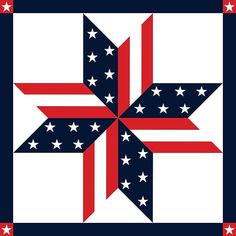 an american flag quilt pattern with stars and stripes on the center, in red white and blue