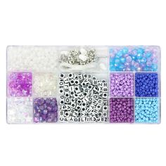 an assortment of beads in a plastic case