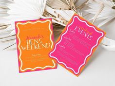 the wedding stationery is bright and colorful