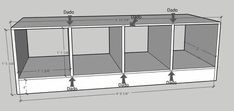 an image of a cabinet with measurements for the top and bottom section, including three shelves