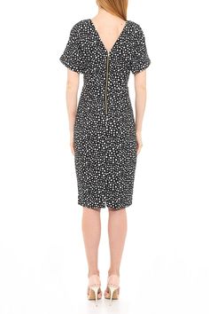 Stylish and sleek, this midi length dress features dolman sleeves and a chic V-back cut.Fit: this style fits true to size. Fitted Chic Midi Dress, Chic Fitted Midi Dress With Zipper, Chic Fitted Midi Dress With Zipper Closure, Chic Knee-length Bodycon Dress With Zipper Closure, Fitted Knee-length Midi Dress With Zipper Closure, Elegant V-neck Dress With Zipper Closure, Elegant Fitted Midi Dress With Zipper, Midi Length Bodycon Dress With Back Zipper, Elegant Fitted Midi Dress With Zipper Closure