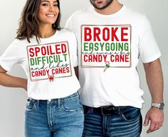 Are you looking for a funny Christmas shirt set for couples? This beautiful t-shirt set, with a trendy design, is meant to bring some fun into your life every time you will wear these tees, on Christmas eve and beyond. If you know a couple who would love to wear these trendy matching shirts for Christmas, this would make a great gift for them.  Check out more unique and funny designs in our shop, including more matching couple shirts: https://www.etsy.com/shop/AllTheHappyDesigns?ref=seller-platf Couples Christmas Costumes, Funny Christmas Shirts For Couples, Funny Couples Christmas Pajamas, Christmas Couple Shirts, Couples Christmas Shirts, Couple Tshirts Funny, His And Her Christmas Shirts, Couples Ugly Christmas Sweaters, Couples Christmas Shirts Funny