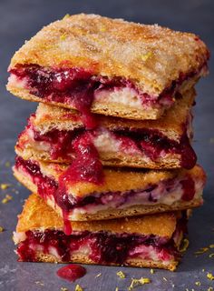 a stack of cranberry shortbreads sitting on top of each other