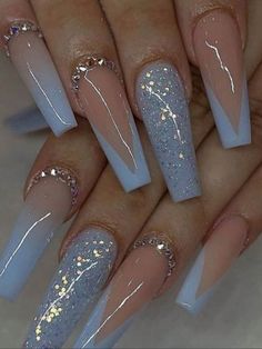 Blue  Collar  ABS  Color Nails,3D Nails Embellished   Nail,Hand & Foot Care Nail Art Cute, Quince Nails, Unghie Sfumate, Cute Acrylic Nail Designs, Long Square Acrylic Nails