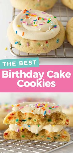 the best birthday cake cookies with white frosting and sprinkles