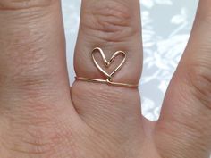 Big heart ring in gold, silver plated or light pink, big heart ring, wire wrapped heart, heart ring, Valentine's Day Adjustable Wire Wrapped Jewelry, Unique Adjustable Heart-shaped Ring, Unique Adjustable Heart Ring, Unique Adjustable Heart Shaped Ring, Handmade Gold Heart Ring For Promise, Adjustable Handmade Gold Heart Ring, Dainty Handmade Adjustable Heart Ring, Handmade Minimalist Heart Ring, Minimalist Handmade Heart-shaped Ring