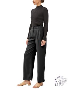 Step into a world of refined sophistication with the All-Day Elegance Trousers – a perfect blend of timeless style and modern comfort. These wide-leg, high-waist dress pants effortlessly elevate your wardrobe, offering versatility for any occasion. Crafted with meticulous attention to detail, these trousers feature a tailored fit that complements the figure, while the high-waist design adds a touch of classic elegance. The elastic back ensures a comfortable and customizable fit, allowing you to Timeless Wide-leg Dress Pants For Business Casual, Chic Semi-formal Bottoms For Fall, Tailored Ankle-length Wide Leg Pants, Elegant Wide Leg Bottoms For Semi-formal Occasions, Formal Wide Leg Full Length Pants For Fall, Formal Fall Full Length Wide Leg Pants, Modern Semi-formal Bottoms For Fall, Versatile Straight Leg Formal Dress Pants, Chic Business Wide Leg Ankle-length Pants