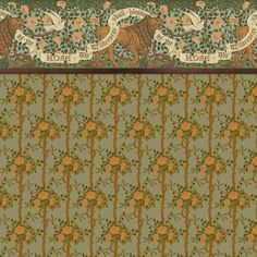 an ornate wallpaper with flowers and animals on it