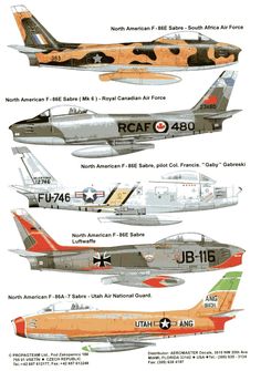 four different types of fighter jets are shown in this diagram, with the names below them