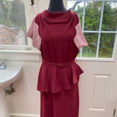 Fabulous Design And Aesthetic Dress In Pink And Burgundy By Miss Nouvelle. Size Extra Large Never Worn. Side Zip Matching Belt Boat Neck. Soft Fabric Slightly Fitted Kneelength Skirt. 42” Bust, 31” Waist, 46” Hips. Size Xl Burgundy Fitted Short Sleeve Maxi Dress, Fitted Burgundy Maxi Dress With Short Sleeves, Burgundy Short Sleeve Dress For Date Night, Fitted Short Sleeve Burgundy Midi Dress, Fitted Burgundy Midi Dress With Short Sleeves, Burgundy Midi Dress With Short Sleeves For Summer, Chic Short Sleeve Burgundy Dress, Chic Burgundy Short Sleeve Dress, Chic Maxi Dress With Short Sleeves