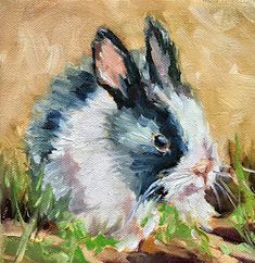 a painting of a rabbit sitting in the grass