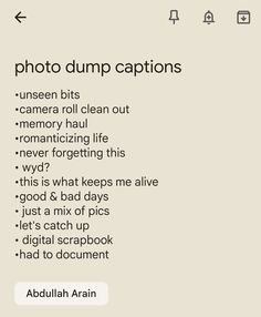 an image of a text message that reads photo dump captions