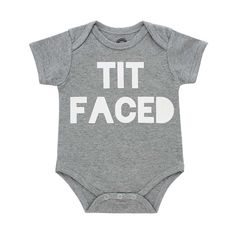 Need a funny sayings baby onesie? Shop our Tit Faced Onesie for the perfect funny onesie to gift for any baby shower! SOFT COTTON: Made with 100% luxury cotton, our baby onesies are soft, stretchy, and breathable to accommodate for the comfort of growing babies. This cotton fabric holds up to multiple washes and still looks fresh. UNIQUE PRINTS: Each piece features an in-house designed stylish print. Our artist designed prints in a variety of trending colors and graphics with vintage and bohemia Newborn Shirts, Funny Baby Shower Gifts, Funny Onesie, Trending Colors, Funny Onesies, Funny Baby Onesies, Cotton Bodysuit, Fashionable Baby Clothes, Baby Comforter