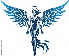 an angel with blue wings is shown in the shape of a woman's body