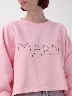 Sweatshirt MARNI Woman color Pink Relaxed Fit Logo Print Sweatshirt For Spring, Long Sleeve Tops With Embroidered Logo For Spring, Spring Long Sleeve Tops With Embroidered Logo, Sporty Spring Sweater With Embroidered Logo, Pink Sweatshirt With Embroidered Logo For Spring, Pink Crew Neck Top With Embroidered Logo, Sporty Spring Tops With Embroidered Logo, Pink Relaxed Fit Top With Embroidered Logo, Trendy Spring Tops With Embroidered Logo