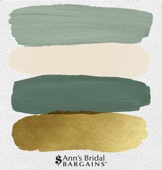 green, white and gold paint colors with the words ann's bridal bargain