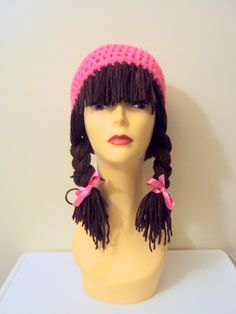 CHRISTMAS in JULY SALES! Yarn Wig Yarn Hat Crochet Funky Hat Wig Hat Headdress Cosplay Hat Chemo Hat Crochet Cosplay, Braid Pigtails, Short Braid, Yarn Beanie, Yarn Wig, Chemo Hats, Crochet Wig, Funky Hats, Yarn Hats