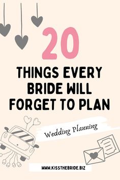 the wedding planning guide for brides and grooms is shown with hearts hanging from strings