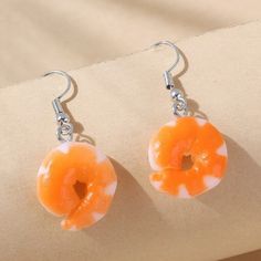 This Unique Pair Is A Wonderful Addition To Your Wardrobe And Your Style; Sure To Get Lots Of Compliments! Gshmvn00s0007gj Cute Orange Jewelry For Party, Cute Orange Party Jewelry, Playful Orange Party Jewelry, Sweet Style White Dangle Earrings, Sweet White Dangle Earrings, Sweet White Summer Jewelry, Shrimp Earrings, Shrimp Food, Thick Gold Hoop Earrings