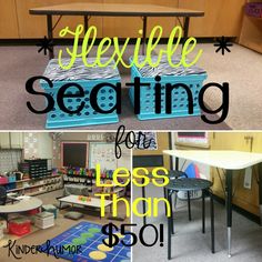 there are several different tables and chairs in this room with the words flexible seating for less than $ 60