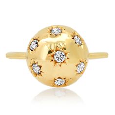 Diamond Starburst Ball Ring Favorite Rings, Shine Bright, Cocktail Rings, Diamond Ring, Diamonds, Yellow Gold, Stud Earrings, Ring, Yellow