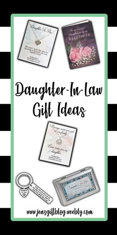 the words daughter - in - law gift ideas are surrounded by pictures of flowers and keys