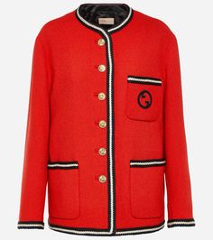 Gucci GG embroidered wool blen tweed jacket (Mytheresa). Material: wool, polyamide, polyester, viscose. Colour: Strawberry Candy / Mix #fashion #jacket #tweed #clothes #outfits #luxury #gucci Gucci Winter Blazer With Buttons, Winter Gucci Blazer With Buttons, Gucci Winter Blazer, Gucci Blazer With Buttons For Fall, Classic Gucci Wool Blazer, Gucci Long Sleeve Wool Blazer, Gucci Wool Long Sleeve Blazer, Gucci Luxury Wool Blazer, Gucci Workwear Blazer With Buttons