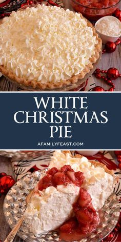 white christmas pie on a plate with strawberries