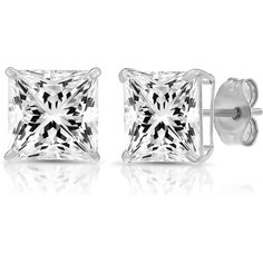 Introducing our stunning pair of Solid 14k White Gold Square Solitaire Cubic Zirconia Princess-cut CZ Stud Earrings. These earrings are the epitome of elegance and sophistication, perfect for adding a touch of glamour to any ensemble. Crafted from high-quality 14k white gold, these stud earrings showcase a classic square shape, adorned with a brilliant princess-cut cubic zirconia. The princess cut is renowned for its exceptional sparkle and precise faceting, reflecting light from every angle and Formal Cubic Zirconia Diamond Cut Earrings, Formal Cubic Zirconia Diamond-cut Earrings, Diamond White Princess Cut Sterling Silver Earrings, Sterling Silver Princess Cut Diamond Earrings With Accents, Princess Cut Diamond White Sterling Silver Earrings, Elegant Cubic Zirconia Earrings Diamond-shaped, White Gold Diamond-shaped Earrings For Formal Occasions, Formal White Gold Diamond-shaped Earrings, Sterling Silver Princess Cut Diamond Earrings