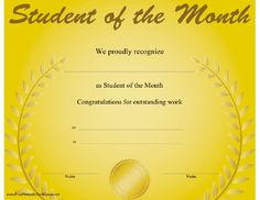 an award certificate for student of the month is shown in this image, it includes a wreath